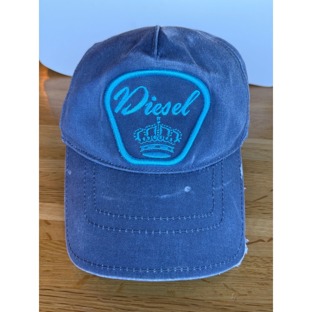 Diesel Distressed Dad Hat Blue Embroidered Logo Crown Strapback Cap Vintage